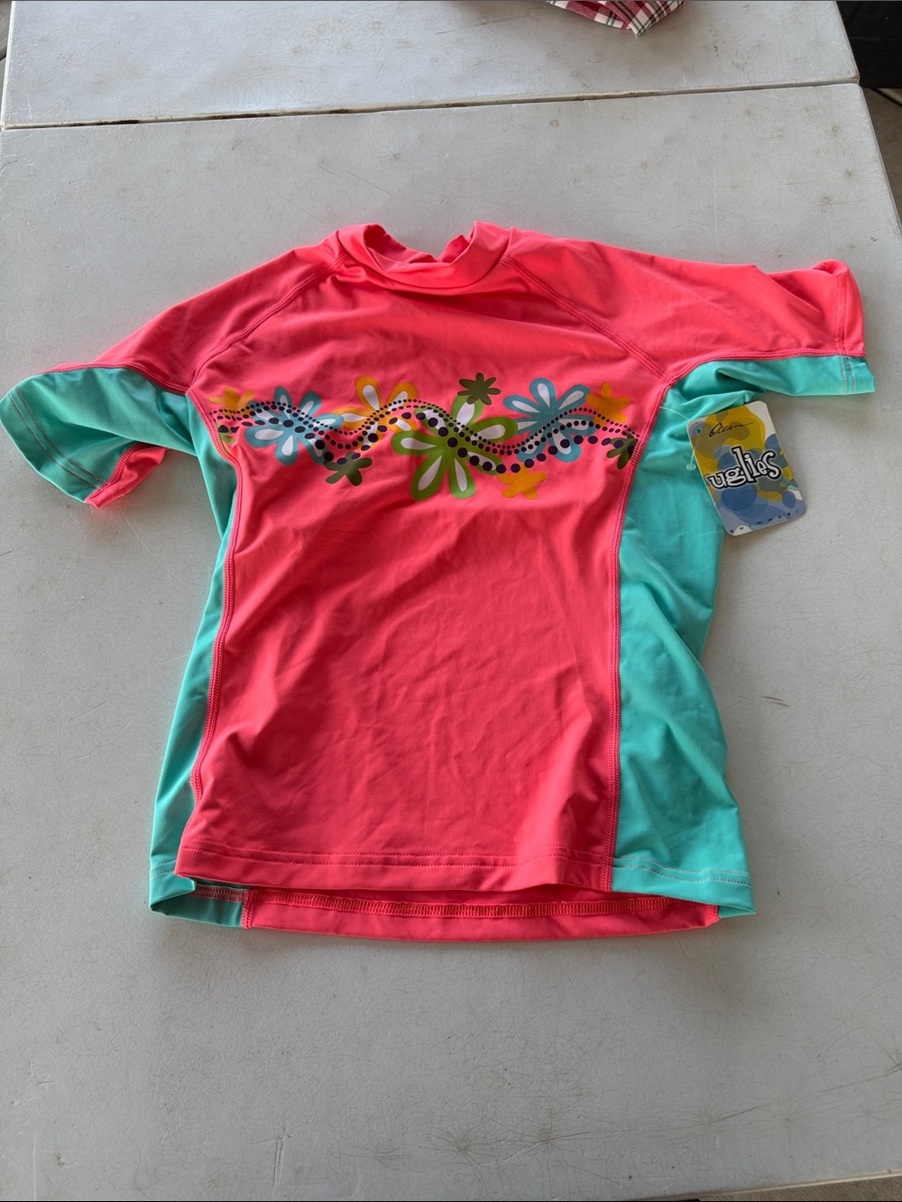 NWT Dolfin Uglies Girls' Coral & Aqua Floral Rashguard Swim Top